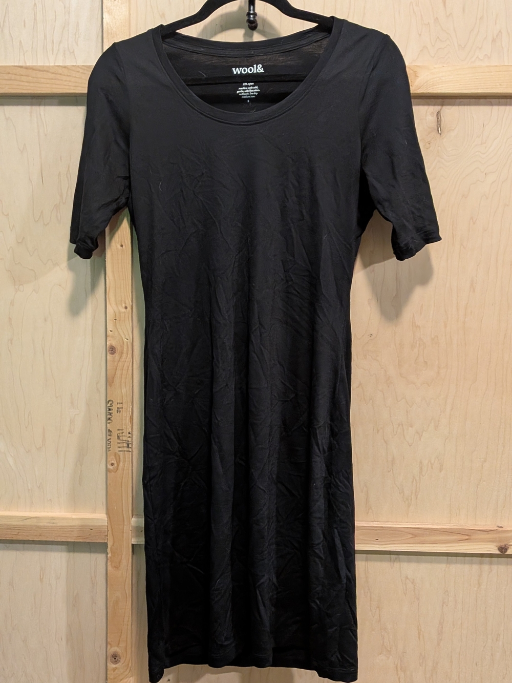 Wool& Chloe Dress Black Short Sleeve Merino Wool Scoop Neck Dress